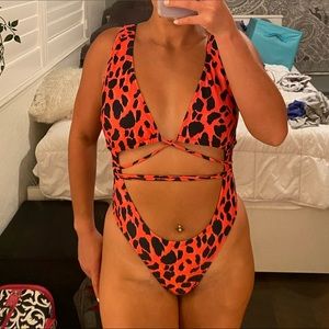 Leopard print one-piece swimsuit - strappy/sexy